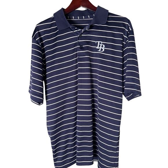 Tampa Bay Rays Polo Large Blue With White Stripes Embroidered TB Logo - Picture 1 of 4